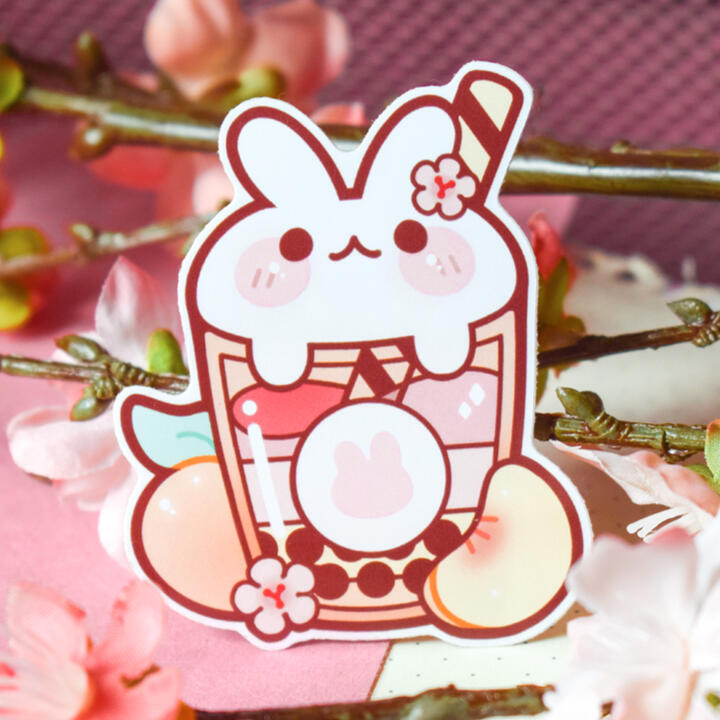 Vinyl Sticker: Peach Boba Bun (OC)